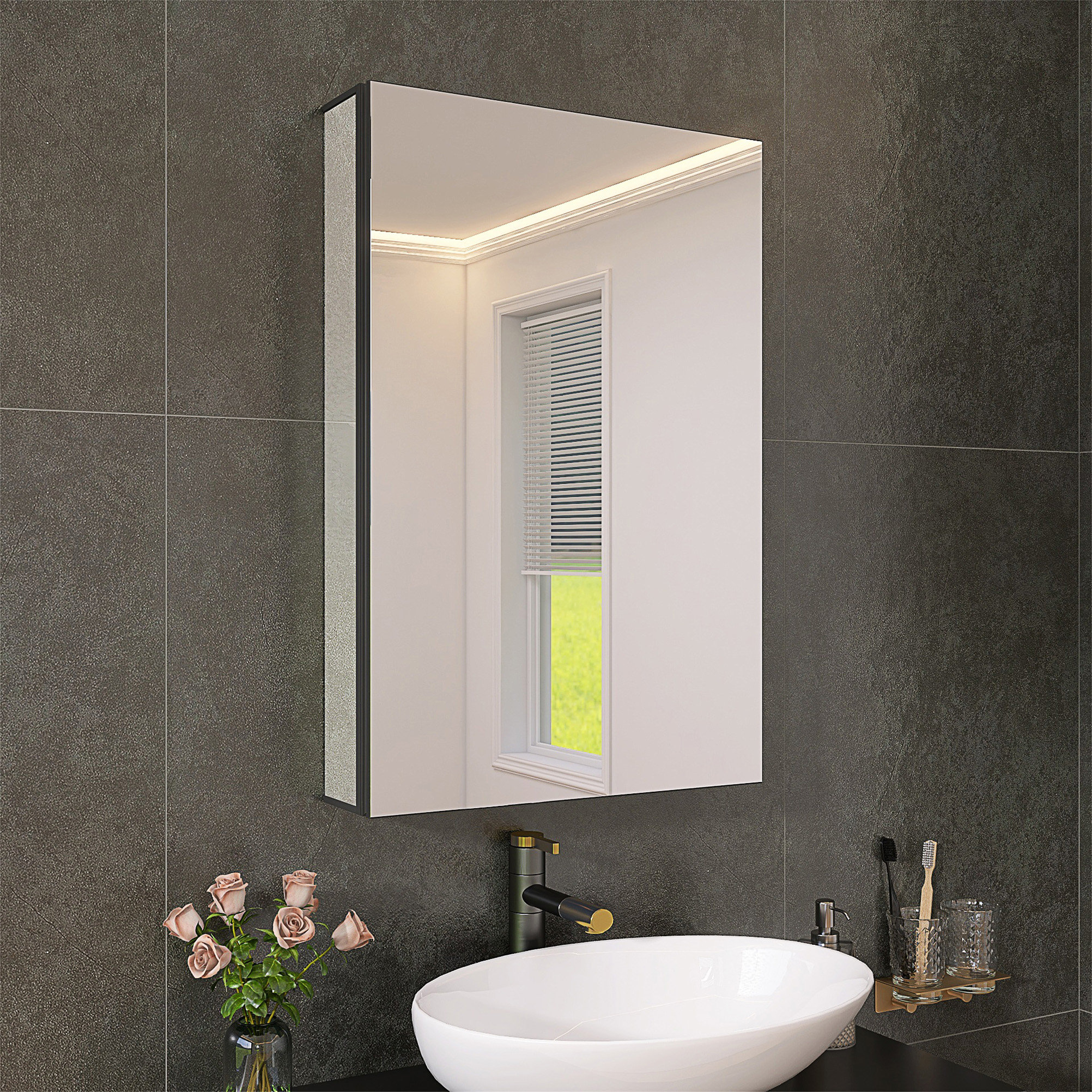 Ebern Designs 20" X 30" Black Medicine Cabinets With Mirror Recessed Or ...